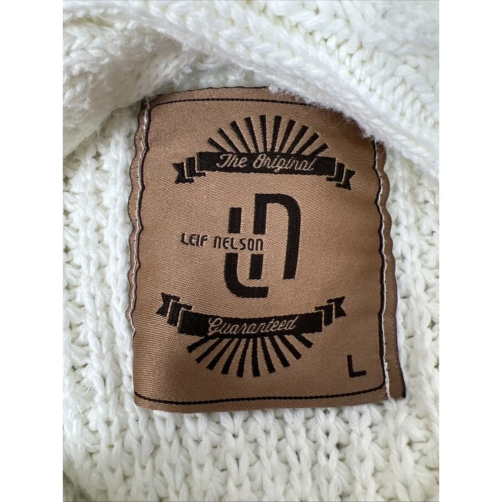 Leif Nelson White Cable Knit Mens Preppy Grandpa Cardigan Fisherman Size Large - Picture 12 of 16